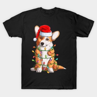 Corgi Santa Christmas Tree Lights Xmas Gift For Dog Lovers T-Shirt